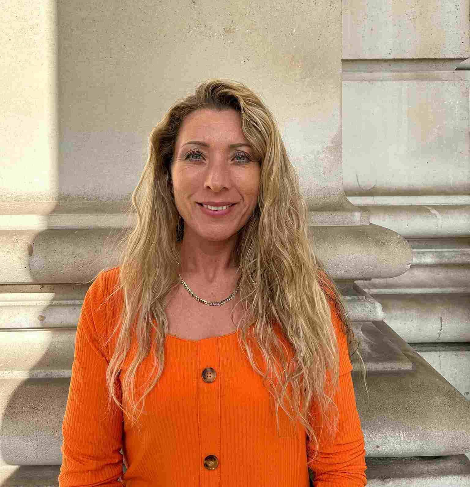 blond woman smiling