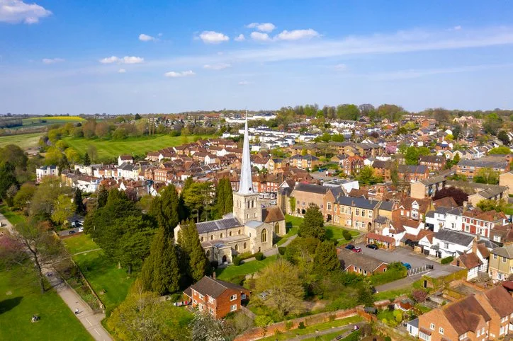 Local town with church and large steeple