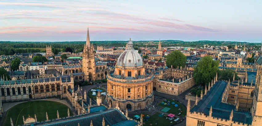 Historic oxford buildings at sunset