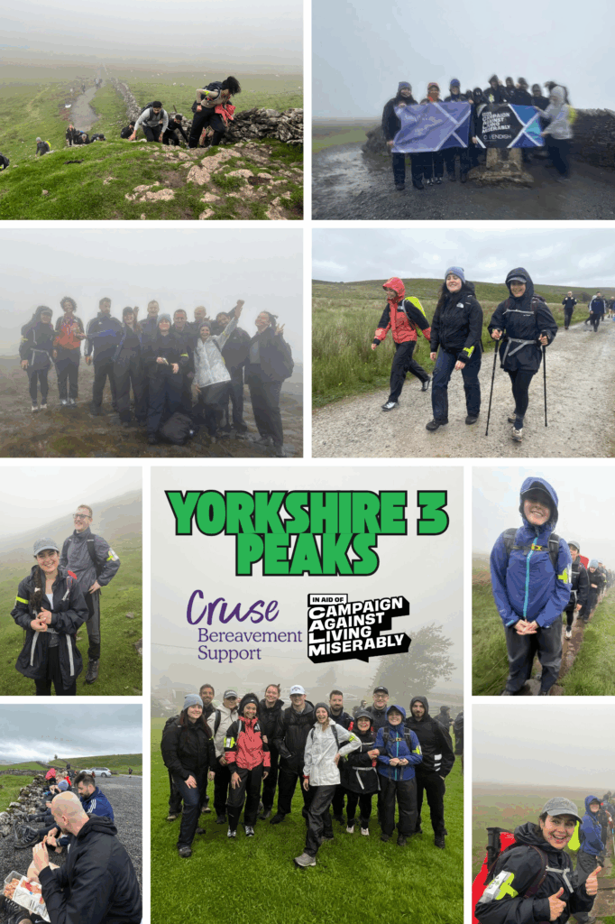 A collage of nature photos and a group climbing the Yorkshire 3 peaks