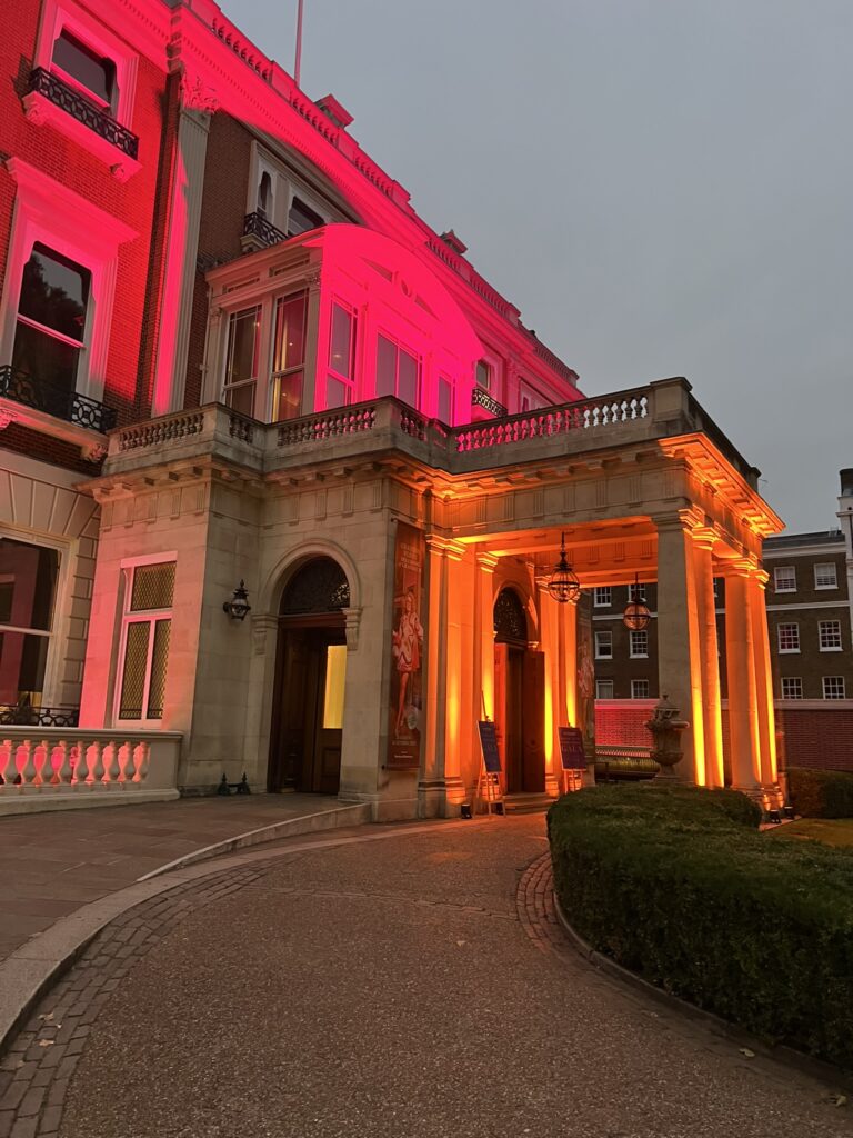 Victorian building with light projection