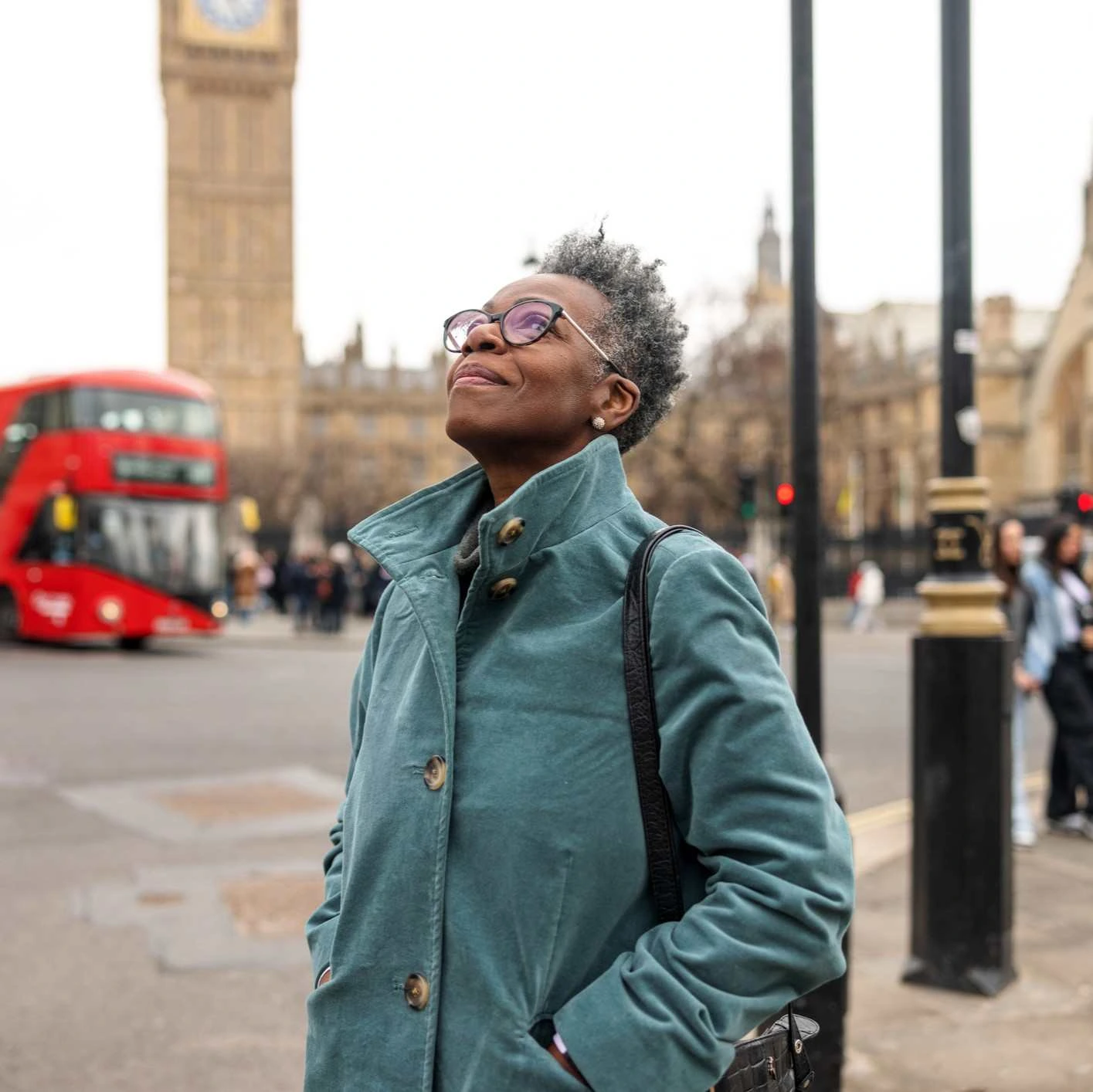 Smliing mature woman exploring London